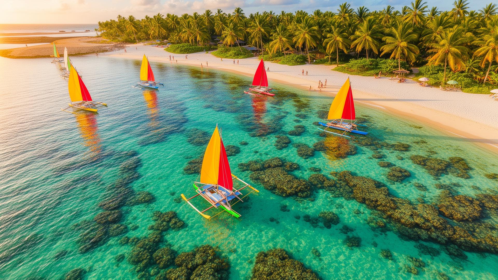 Vista aérea das piscinas naturais de Porto de Galinhas ao amanhecer